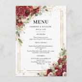 Bourgogne Blush Goud Groen Bruiloft Menu (Voorkant)