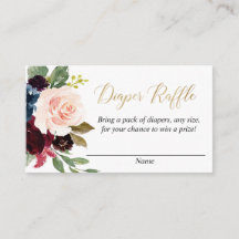 Bourgogne blush gouden bloemenluier loterij kaarte