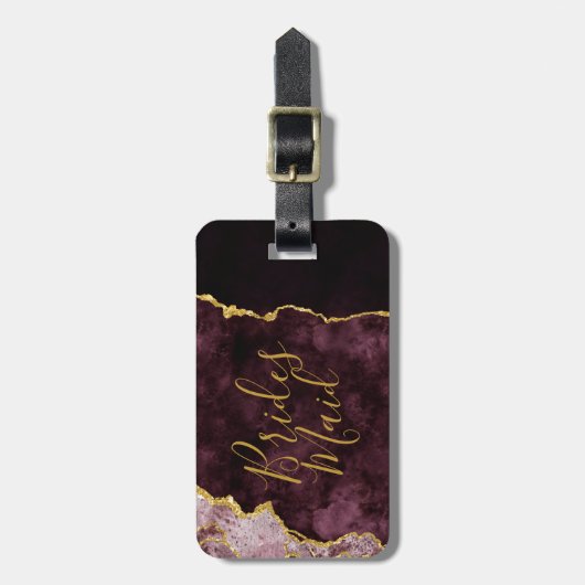 Bourgogne Blush Gouden Folie Agaat Marmer Bruidsme Bagagelabel (Voorkant verticaal)