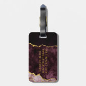 Bourgogne Blush Gouden Folie Agaat Marmer Bruidsme Bagagelabel (Achterkant verticaal)