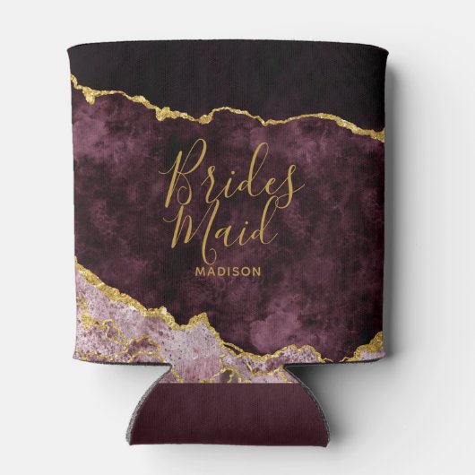 Bourgogne Blush Gouden Folie Agaat Marmer Bruidsme Blikjeskoeler (Achterkant)