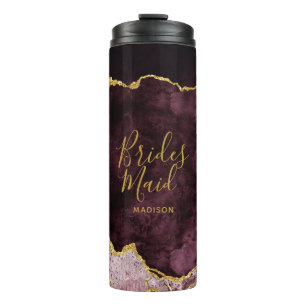 Bourgogne Blush Gouden Folie Agaat Marmer Bruidsme Thermosbeker