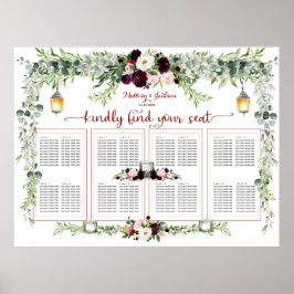 Bourgogne Blush Greenery 160 zitplaatsen voor gast Poster