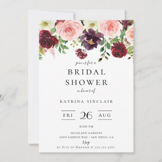 Bourgogne Blush Herfst Bloemen Vrijgezellenfeest Kaart (Voorkant)