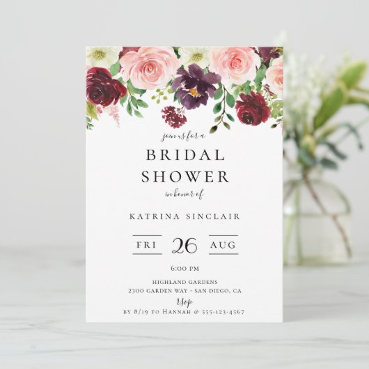 Bourgogne Blush Herfst Bloemen Vrijgezellenfeest Kaart (Staand voorkant)