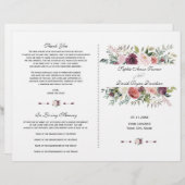 Bourgogne Blush Ivoor Bloemen Lijst Trouwprogramma (Voorkant / Achterkant)