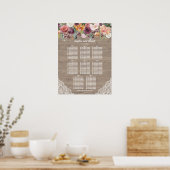 Bourgogne Blush Ivoor Lace Wood Zitplaatkaart Poster (Keuken)