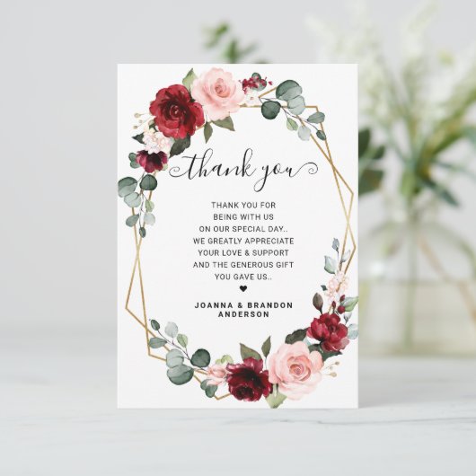 Bourgogne Blush Moderne Geometrische Foto Bedankkaart (Staand voorkant)