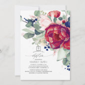 Bourgogne Blush Navy Blauw Bloemen Elegant Doop Kaart (Voorkant)