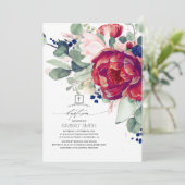 Bourgogne Blush Navy Blauw Bloemen Elegant Doop Kaart (Staand voorkant)