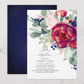 Bourgogne Blush Navy Blauw Bloemen Elegant Doop Kaart (Voorkant / Achterkant)