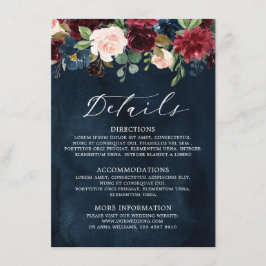 Bourgogne Blush Navy Blauw Botanische Bloemen Boho Informatiekaartje