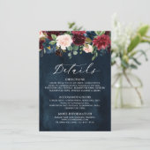 Bourgogne Blush Navy Blauw Botanische Bloemen Boho Informatiekaartje (Staand voorkant)