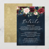 Bourgogne Blush Navy Blauw Botanische Bloemen Boho Informatiekaartje (Voorkant / Achterkant)