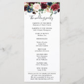 Bourgogne Blush Navy Blauw Botanische Bloemen Boho Programmakaart (Achterkant)