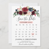 Bourgogne Blush Navy Blauw Botanische Bloemen Boho Save The Date (Voorkant)