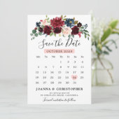 Bourgogne Blush Navy Blauw Botanische Bloemen Boho Save The Date (Staand voorkant)