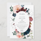 Bourgogne Blush Navy Bloemen Ovaal Lijst Bruiloft Kaart (Voorkant)