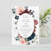 Bourgogne Blush Navy Bloemen Ovaal Lijst Bruiloft Kaart (Staand voorkant)