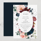 Bourgogne Blush Navy Bloemen Ovaal Lijst Bruiloft Kaart (Voorkant / Achterkant)