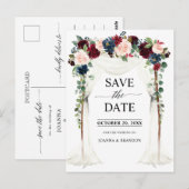 Bourgogne Blush Navy Bloemenluifel Save the Date Briefkaart (Voorkant / Achterkant)