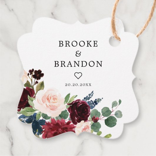 Bourgogne Blush Navy Bloesem Vrijgezellenfeest Bedankjes Labels (Achterkant)