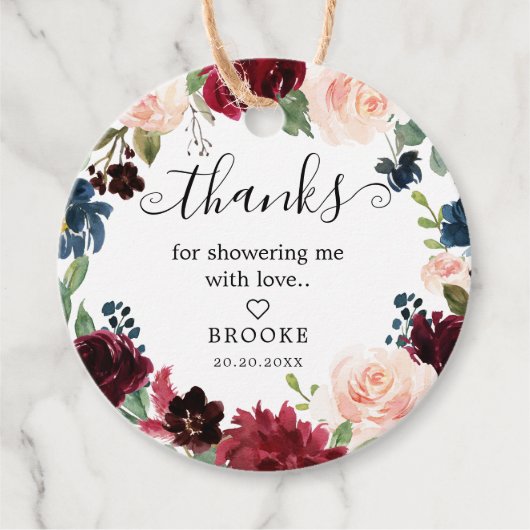 Bourgogne Blush Navy Bloesem Vrijgezellenfeest Bedankjes Labels (Voorkant)