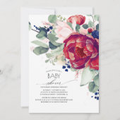 Bourgogne Blush Navy Blue Floral Baby shower Kaart (Voorkant)