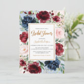 Bourgogne Blush Navy Blue Floral Vrijgezellenfeest Kaart (Staand voorkant)