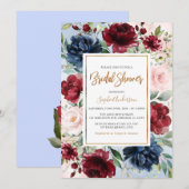 Bourgogne Blush Navy Blue Floral Vrijgezellenfeest Kaart (Voorkant / Achterkant)