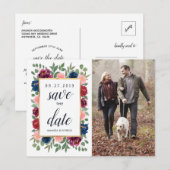 Bourgogne Blush Navy Gold Bruiloft Save the Date Aankondigingskaart (Voorkant / Achterkant)