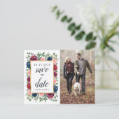 Bourgogne Blush Navy Gold Bruiloft Save the Date Aankondigingskaart (Staand voorkant)