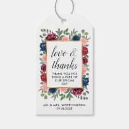 Bourgogne Blush Navy Marsala Goud Bruiloft gunst Cadeaulabel