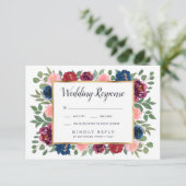 Bourgogne Blush Navy Marsala Goud Bruiloft RSVP Ka (Staand voorkant)