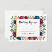 Bourgogne Blush Navy Marsala Goud Bruiloft RSVP Ka (Voorkant / Achterkant)