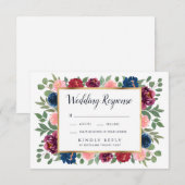 Bourgogne Blush Navy Marsala Goud Bruiloft RSVP Ka Kaartje (Voorkant / Achterkant)