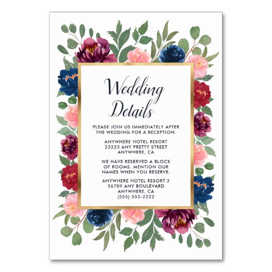 Bourgogne Blush Navy Marsala Trouwtoevoeging Kaart (Voorkant)