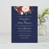 Bourgogne Blush Navy Waterverf Bloemen Bruiloft Kaart (Staand voorkant)