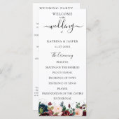 Bourgogne Blush Navy Waterverf Bloemen Bruiloft Programmakaart (Voorkant / Achterkant)