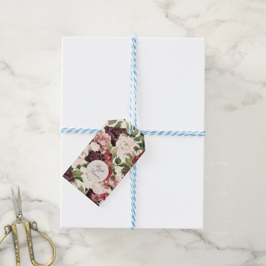 Bourgogne & Blush Peony Boeket Cadeaulabel (Met Touw)