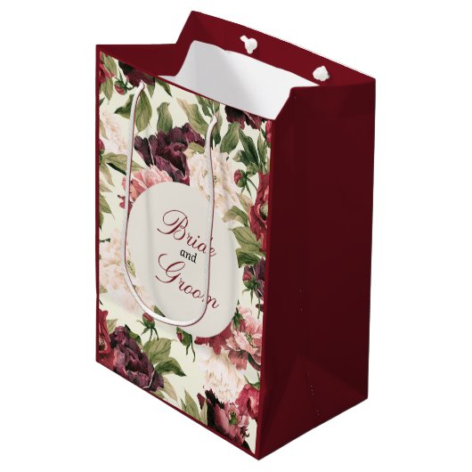 Bourgogne & Blush Peony Boeket Favoriete Zak Medium Cadeauzakje (Voorkant Gekanteld)