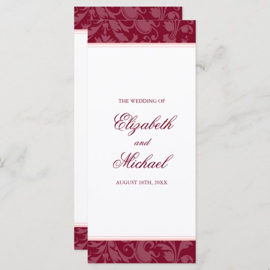 Bourgogne Blush Pink Damask Swirl Wedding Program Programmakaart (Voorkant / Achterkant)