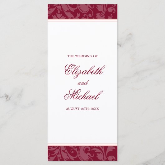 Bourgogne Blush Pink Damask Swirl Wedding Program Programmakaart (Voorkant)