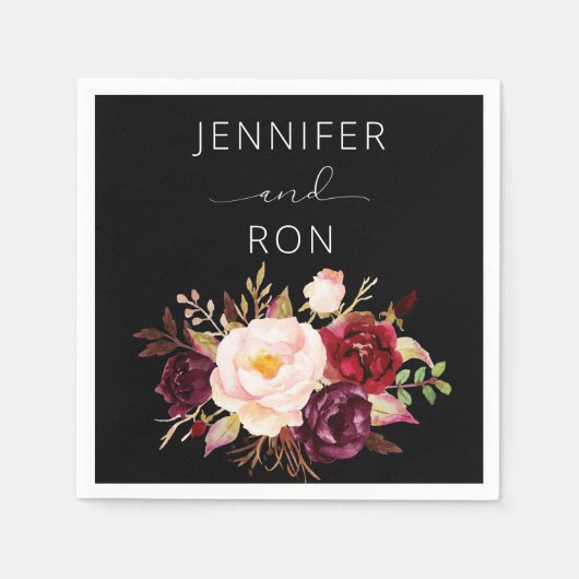 Bourgogne & Blush Pink Floral - Zwart Servet (Voorkant)