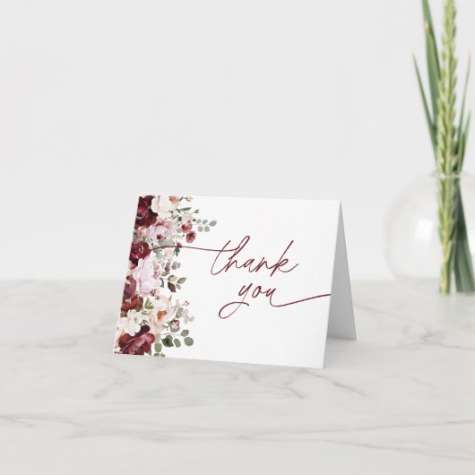 Bourgogne Blush Pink Flowers Vrijgezellenfeest Bedankkaart (Voorkant)