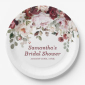 Bourgogne Blush Pink Flowers Vrijgezellenfeest Papieren Bordje (Voorkant)
