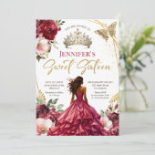 Bourgogne Blush Prinses Tiara Bloemig Zoet 16 Kaart (Staand voorkant)