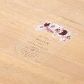 Bourgogne & Blush roze 6 Ele Floral Wedding Acryl Uitnodigingen (Laagn)