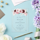 Bourgogne & Blush roze 6 Ele Floral Wedding Acryl Uitnodigingen (Insitu (Huwelijk))