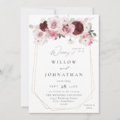 Bourgogne & Blush roze 6 Ele Floral Wedding Kaart (Voorkant)